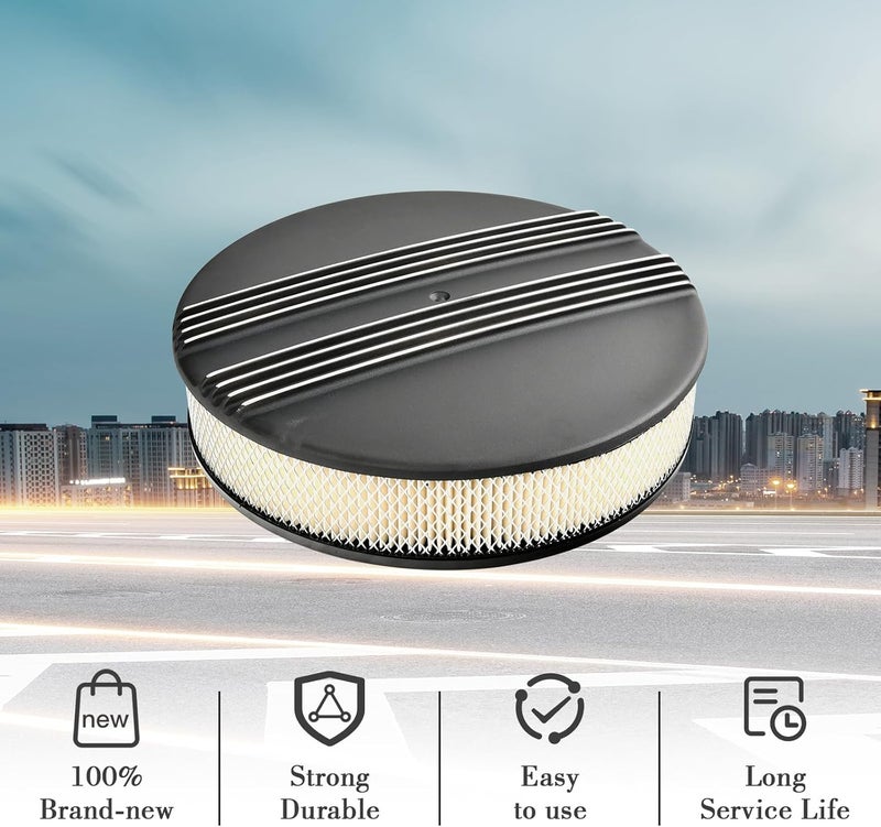 TBAPFS 14 x 3 Inch Round Black Air Cleaner Kit Half Finned Drop Base Compatible with Chevy Ford GM - Image 4